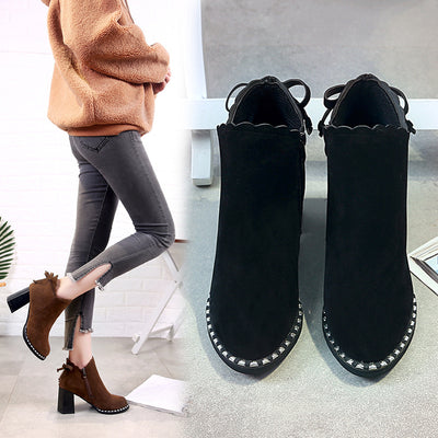 Botas Martin Cortas para Mujer - Tacón Alto Cálido Otoño Invierno con Moños - Image 4