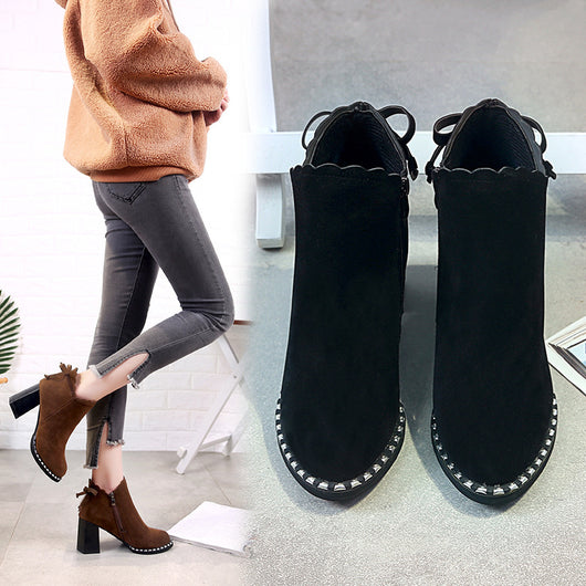 Botas Martin Cortas para Mujer - Tacón Alto Cálido Otoño Invierno con Moños - Image 4