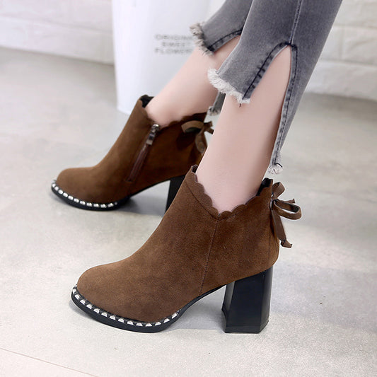 Botas Martin Cortas para Mujer - Tacón Alto Cálido Otoño Invierno con Moños