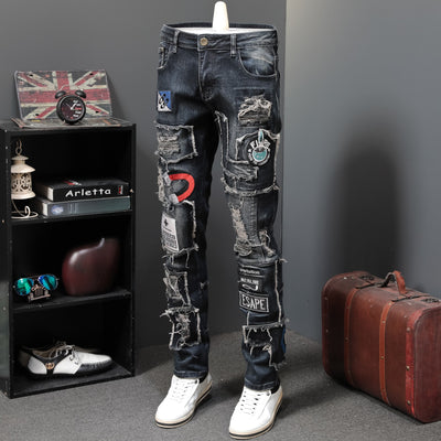 Jeans Rotos con Parches Bordados para Hombre - Image 7