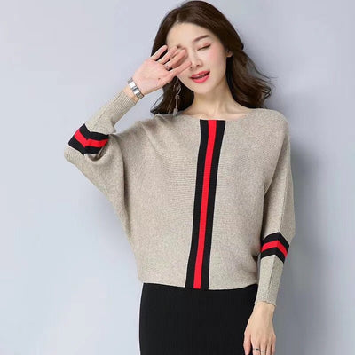 Suéter Suelto con Rayas Verticales y Mangas Murciélago Cortas para Mujer - Image 5