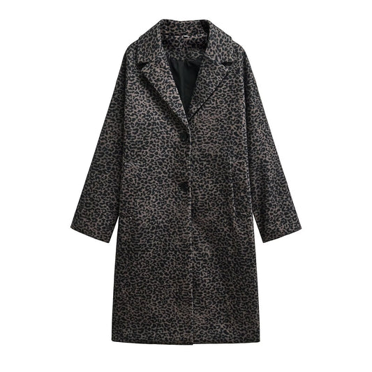 Abrigo Suelto Estampado Animal Print en Mezcla de Telas