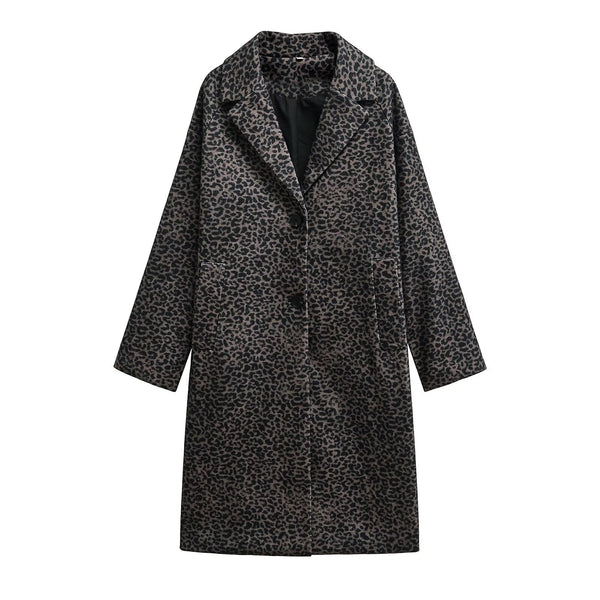 Abrigo Suelto Estampado Animal Print en Mezcla de Telas