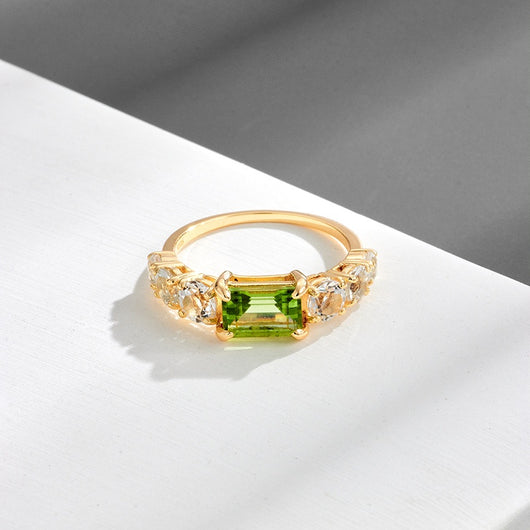Anillo Rectangular de Plata 925 con Baño de Oro K e Incrustación de Olivino Verde - Image 13