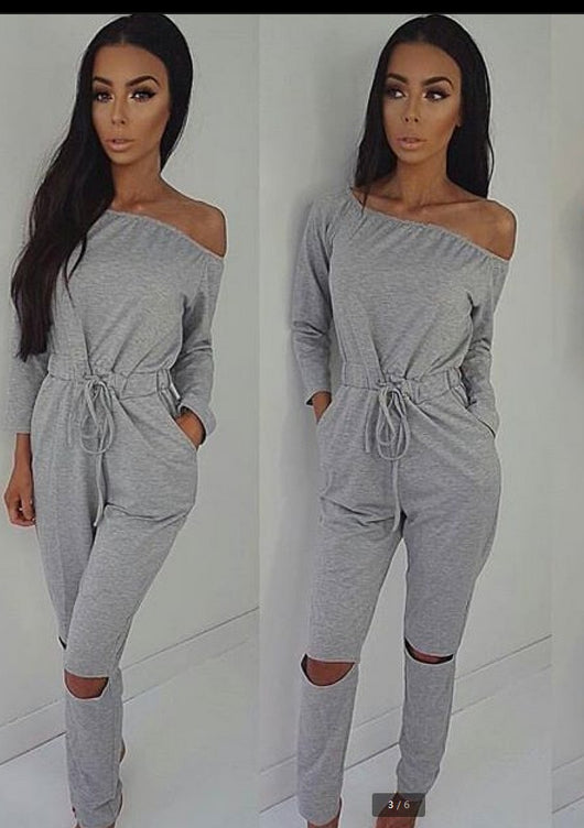 Jumpsuit de Hombro Descubierto con Detalles Rotos - Tendencia Otoño - Image 9