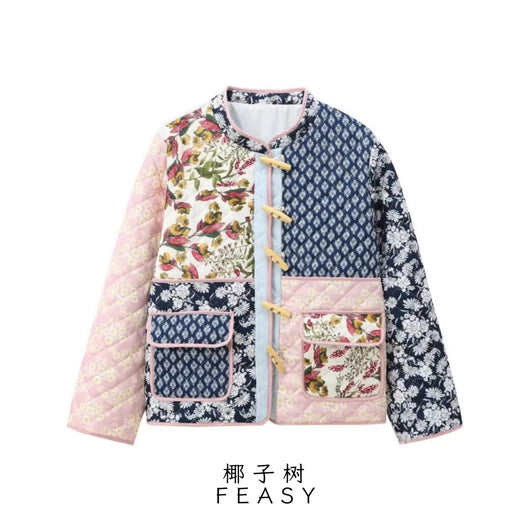 Chaqueta Acolchada Patchwork Estilo Europeo Americano con Impresión Posicionada - Image 3