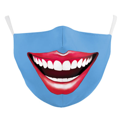 White ear hook dust mask with a black and white clown face design, featuring a wide stitched smile. - Image 8