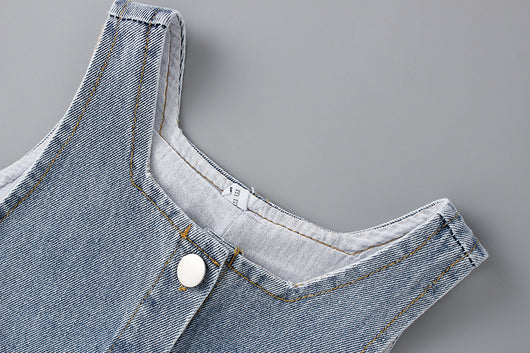 Conjunto Infantil Niña: Camisa Denim con Solapa Grande y Falda con Tirantes - Image 19