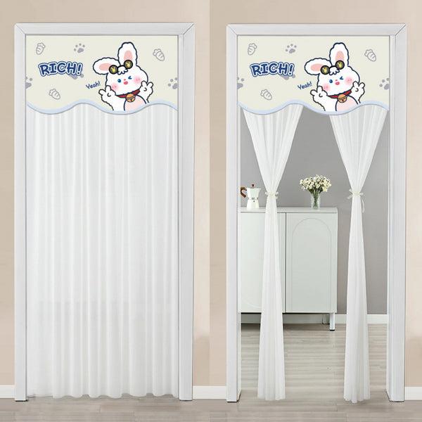 Double-layer blackout doorway curtain with a light blue top featuring a cartoon bear and "LUCK DAY!" text. - Image 17