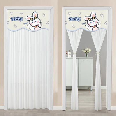 Double-layer blackout doorway curtain with a light blue top featuring a cartoon bear and "LUCK DAY!" text. - Image 17