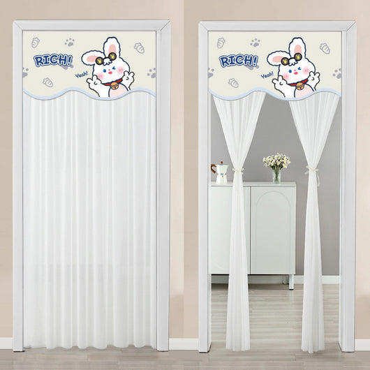 Double-layer blackout doorway curtain with a light blue top featuring a cartoon bear and "LUCK DAY!" text. - Image 17