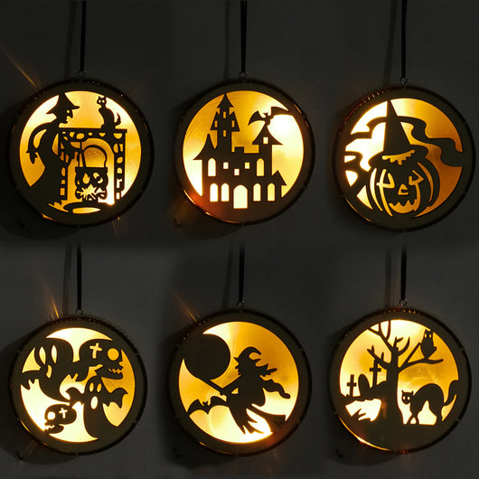 Colgante LED de Madera para Halloween - Decoración Calada a Láser