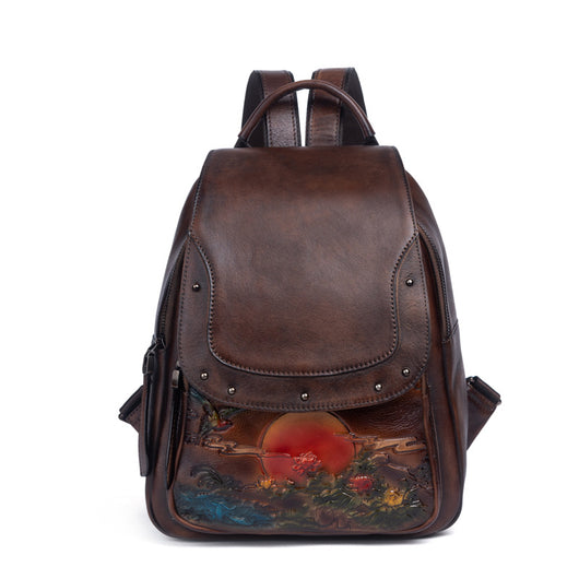 Mochila de Cuero Genuino para Mujer con Grabado Retro y Acabado Personalizado - Image 15