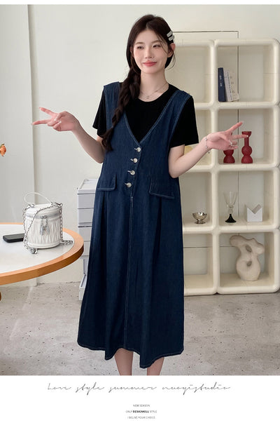 Conjunto de Dos Piezas: Falda Denim con Chaleco y Camiseta Base Talla Grande - Image 11