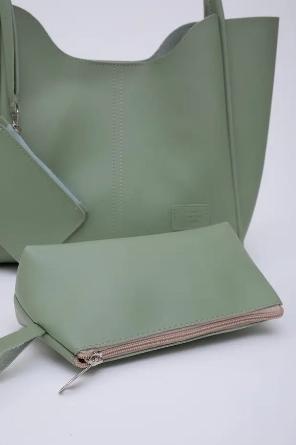 Bolso de Cuero Sintético Verde Menta con Billetera y Neceser