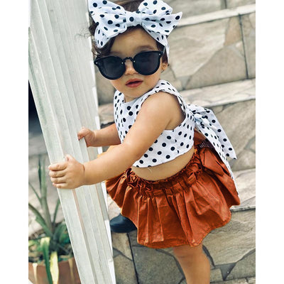 Conjunto de Tres Piezas: Top Lunares + Falda con Moño - Image 2