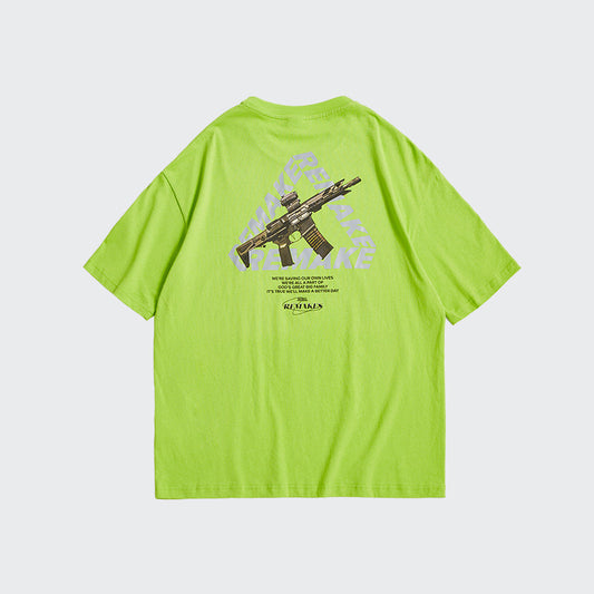 Camiseta Suelta Hombro Caído con Estampado Triángulo - Diseño Urbano Versátil