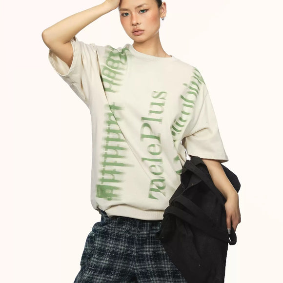 Playera Retro Fuzzy Cuello Redondo Manga Corta Efecto Desgastado