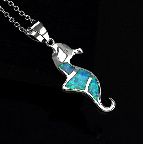 Collar colgante tortuga marina con ópalo azul y plata laminada para mujer - Image 18