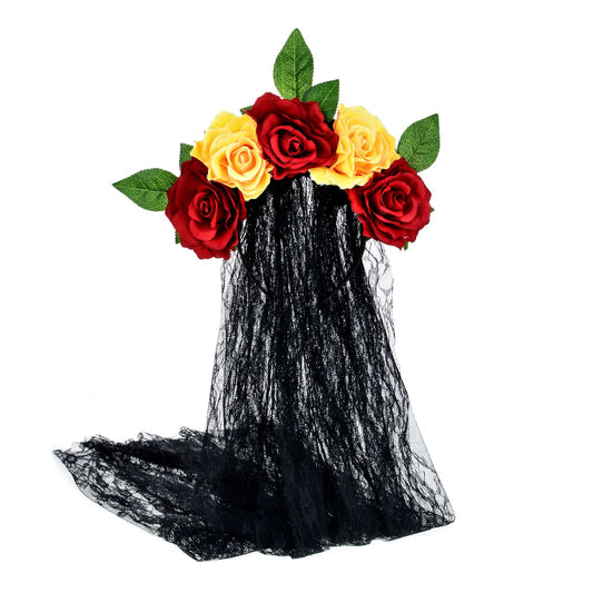 Diadema de Rosas Artificiales con Velo de Encaje