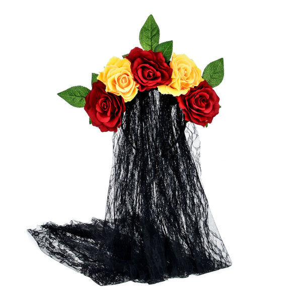 Diadema de Rosas Artificiales con Velo de Encaje