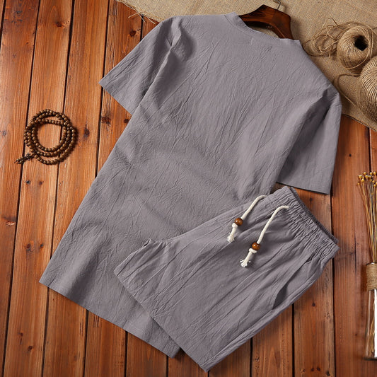 Conjunto de Dos Piezas en Algodón y Lino con Cuello V y Cierre Ajustable - Image 2