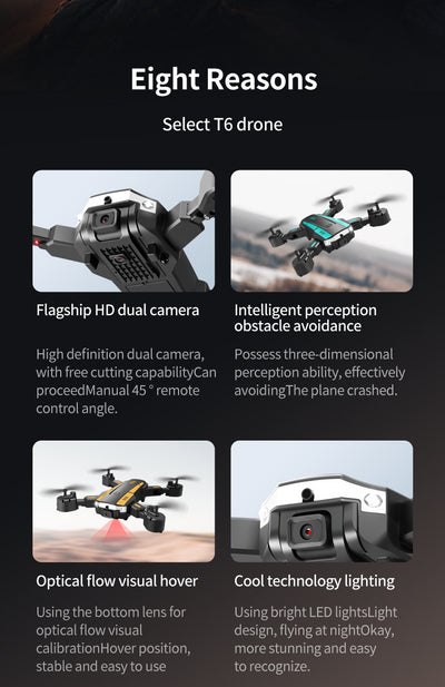 Dron Profesional T6 con Cámara HD - Cuadricóptero Plegable de Control Remoto - Image 12