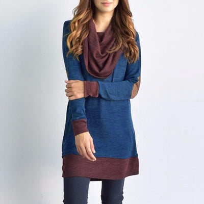 Blusa Casual de Manga Larga con Parches en Codos y Cuello Cowl para Mujer - Image 7
