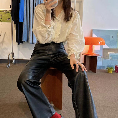 Blusa Elegante Retro Francesa con Encaje y Mangas Largas para Mujer - Image 6