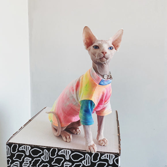 Ropa para Gatos sin Pelo Tie-Dye Arcoíris