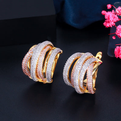 Aretes Tricolor Chapados Circonita Micro Incrustada Efecto Exagerado - Image 10