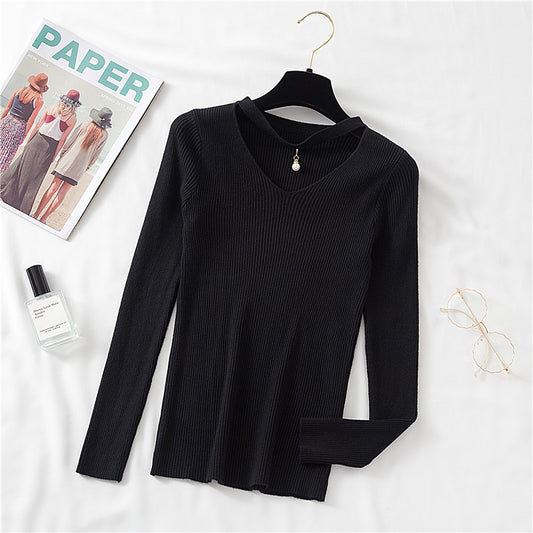 Camiseta Manga Larga Escote V Mujer Otoño Invierno Ajustada Elegante - Image 2