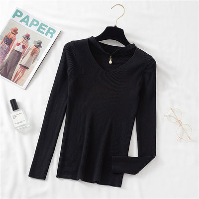 Camiseta Manga Larga Escote V Mujer Otoño Invierno Ajustada Elegante - Image 2