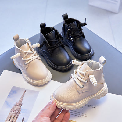 Botas Cortas de Cuero Negro Otoño para Niñas