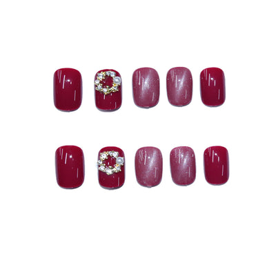 Uñas Postizas con Diseño Ojo de Gato Rojo Rosa - Acabado Profesional - Image 6