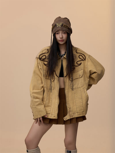 Chaqueta Denim Vintage con Bordados - Tejido Pesado Lavado - Image 17
