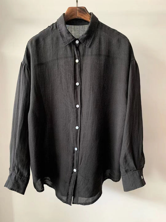 Blusa Holgada de Tencel y Lino Vintage para Mujer - Manga Larga Casual - Image 7