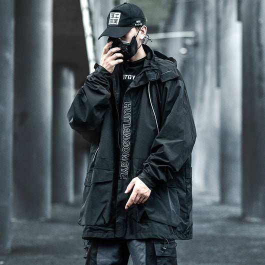 Abrigo Trench Coat Oversize Hip Hop Negro Primavera Otoño Hombre - Image 4