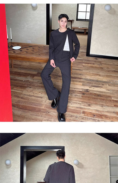 Traje Corto Casual Otoño a Rayas Cuello Redondo Bootcut - Image 12