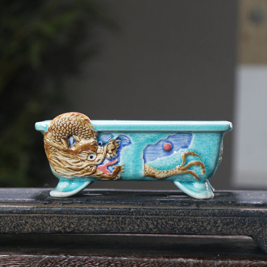 Maceta Rectangular de Cerámica Zisha con Flores Pintadas - Image 3
