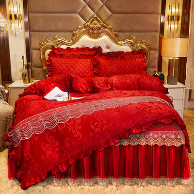 Juego de Cama Acolchado con Volante de Encaje y Terciopelo - Image 7