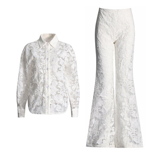 Conjunto Elegante: Blusa Bordada Transparente con Pantalón Talle Alto - Image 16