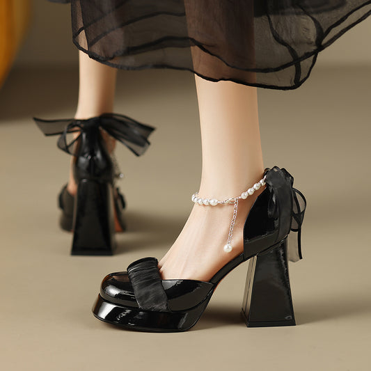 Zapatos Mary Jane de Cuero Real con Tacón Grueso y Plataforma para Mujer