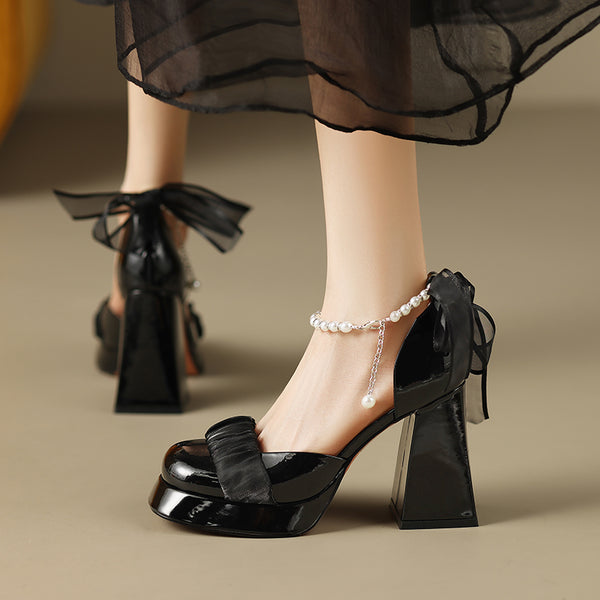 Zapatos Mary Jane de Cuero Real con Tacón Grueso y Plataforma para Mujer