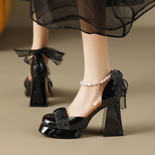 Zapatos Mary Jane de Cuero Real con Tacón Grueso y Plataforma para Mujer