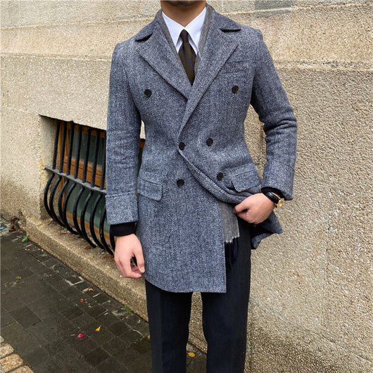 Abrigo Tweed Doble Fila de Largo Medio para Hombre - Image 5