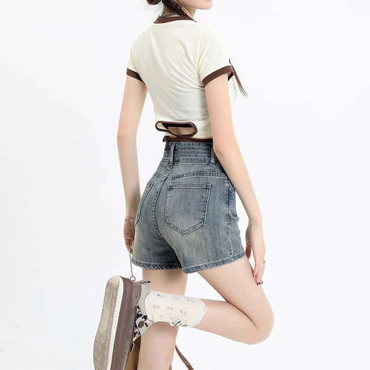 Short Denim Ajustado Cintura Alta Efecto Reductor Retro Vintage - Image 4