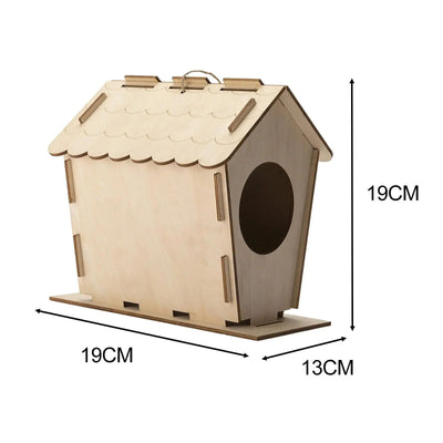 Unfinished wooden birdhouse with a scalloped roof, circular entrance, and hanging loop, ready for DIY decoration. - Image 2