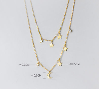 Collar Doble Capa de Estrella y Luna con Diamantes - Elegancia Femenina - Image 6