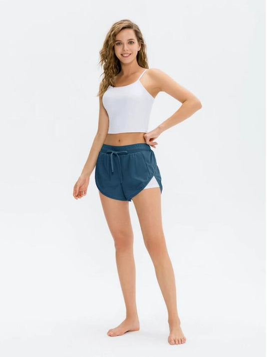 Shorts Deportivos Falsa Dos Piezas con Bolsillos para Mujer